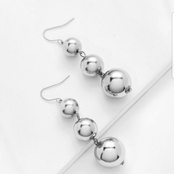 Simple Silver Ball Dangle Drop Earrings - Picture 3 of 4